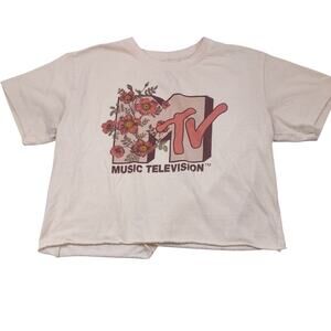 MTV Cropped Tee with Flowers, Cream Color, Size XL